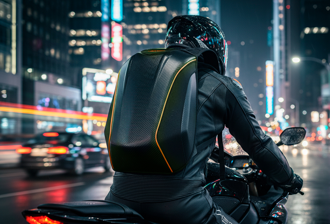 Mochila AXS close up uso naranja